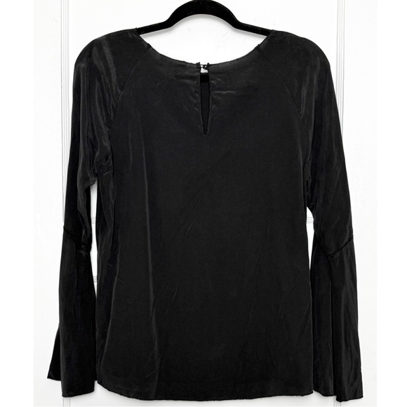 NWT L’AGENCE Silk Crepe De Chine Flutter Bell Long Sleeve Embroidered Trim Top S - Picture 3 of 4